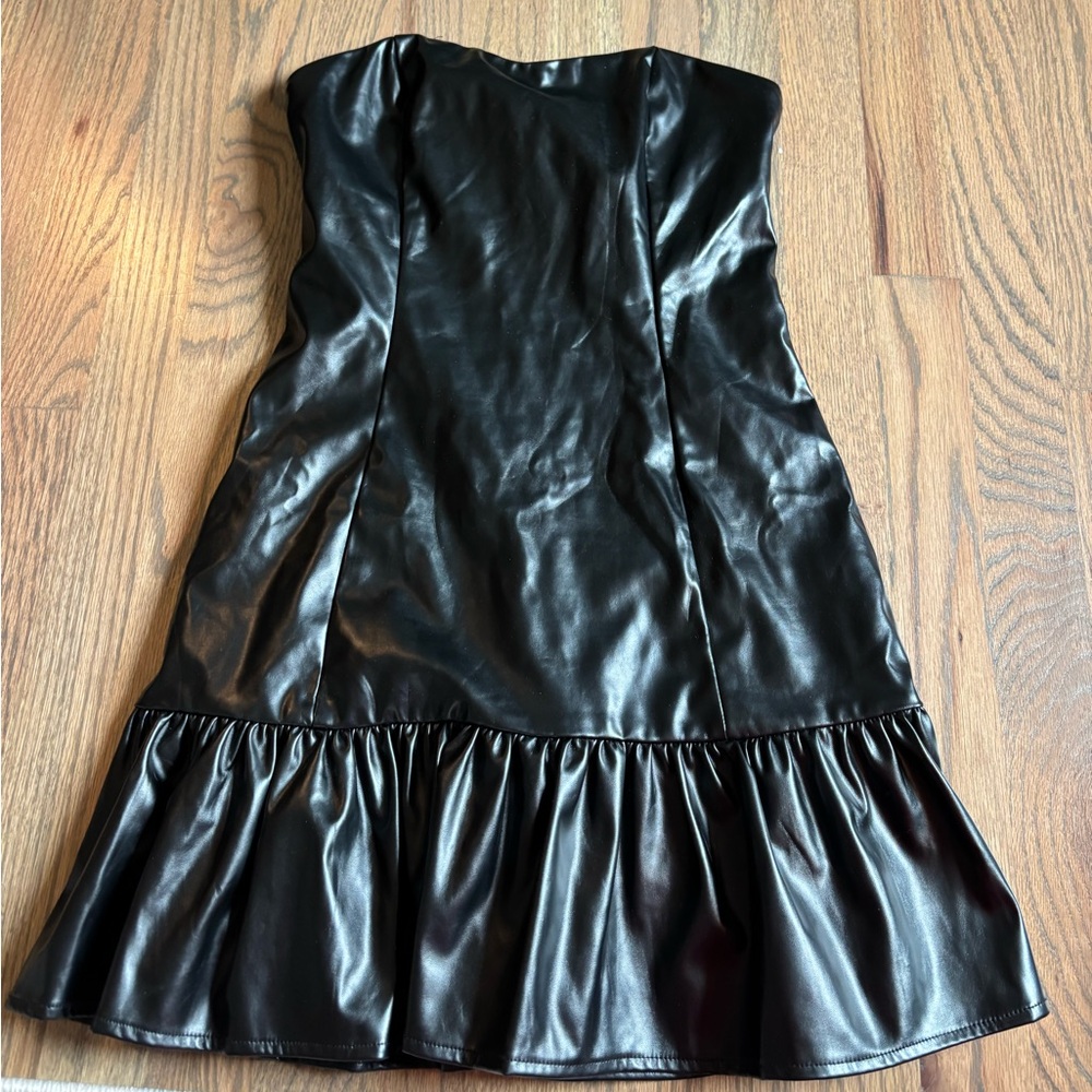 Leather strapless dress